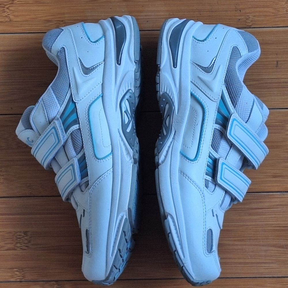 Women's Vionic Tabi Walking Shoe Two Strap Comfort Sneaker White Blue Leather 11 - Picture 4 of 16